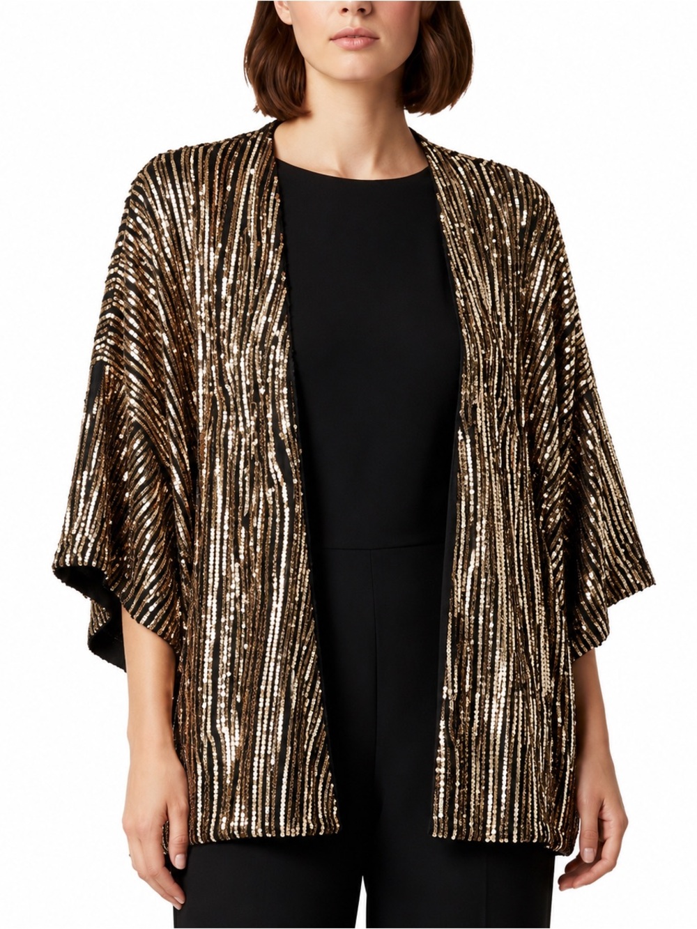 Gianni Bini Black Silver Sequin Open Front Jacket Size M